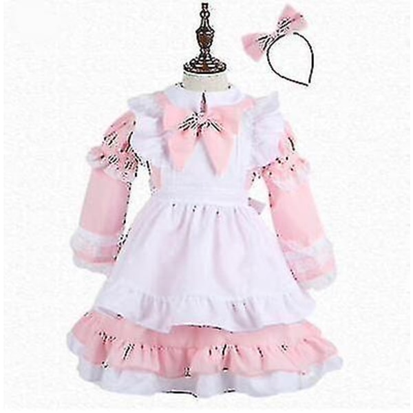 Hurtig levering 3-15 år Børn Piger Alice Maid Cosplay Karnevalskostume Barn Fancy Dress Halloween Alice In Wonderland Kostume Pink XXL