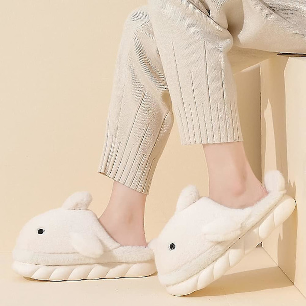 Soft Plys Whale Shark Fuzzy Hjemmesko 1,6'' Forhøjende såler til kvinder Mænd, vinter imiteret pels Sødt dyrepar Matchende hjemmesko White EUR38-39
