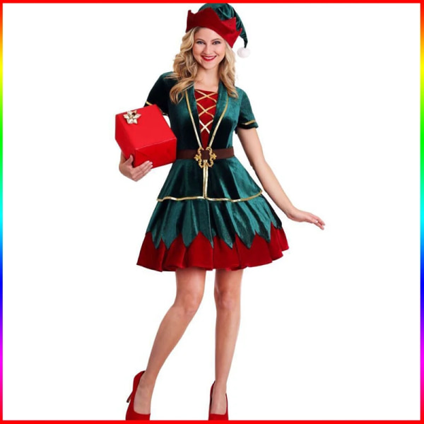 Cosplay kostume Jule kostume til kvinder og mænd Fest karneval Kjole nytår Cosplay Green Elf Xmas Fancy Dress elskere Lovers women L