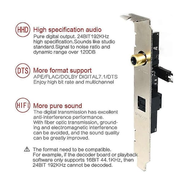 Oppgrader digitalt lydkort 24bit 192khz Spdif datterkort optisk fiber