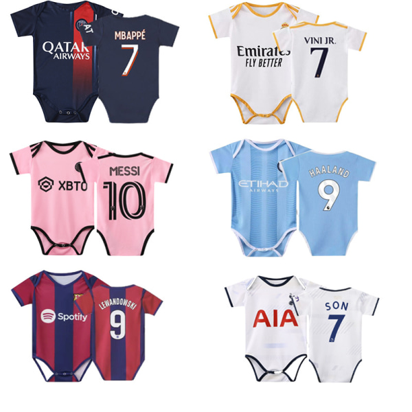 23-24 Babyfotballklær nr. 10 Miami Messi nr. 7 Real Madrid-trøye BB Jumpsuit i ett stykke NO.9 HAALAND Size 12 (12-18 months)