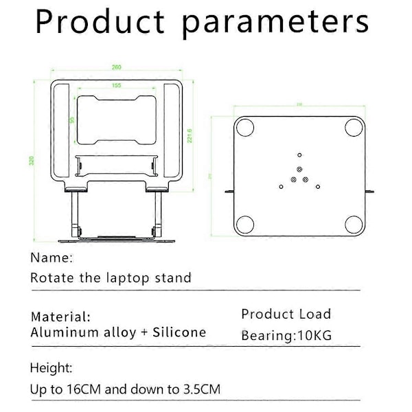 Laptopstativ Justerbart Nettbrettstativ Aluminium Legering Roterende Brakett Bærbar Sammenleggbar Holder Kjølebrakett Støtte Sølv