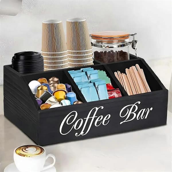 Kaffestation Bordplade Organizer Bordplade Trækurv