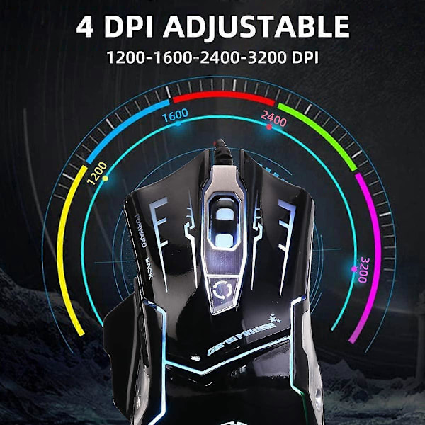 USB Datamus med Ledning, Opplyst Bærbar Datamus med RGB 7 Farger Pustelys (M738)