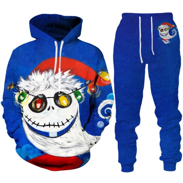 Jultomte Santa Claus 3D-tryckt Hoodie + Byxor 2-delars Set Nyårssemesterfest Casual Oversized Tröja Tracksuit Set style 1 2XL