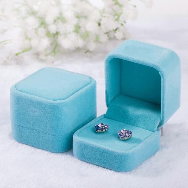 3-pack Sammet Ringaskar, Örhänge Hängsmycke Smyckeskrin, Ring Örhängen Presentaskar, Smyckesdisplay (blå, Ringask)