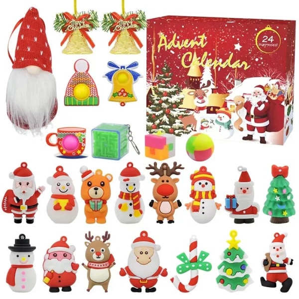24 st/ set Adventskalender Fidget Toys Jultomten DIY Xmas Tree Hanging Pendant 2023 Christmas Countdown Calendar Leksaker för barn style 1