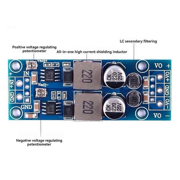 DC-DC Nedtrappingsomformer ±5V ±12V 3A Dobbel Strømforsyningsmodul