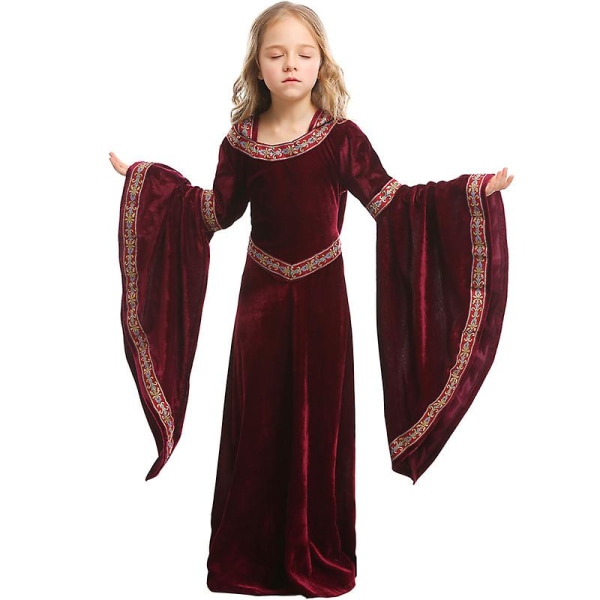 Girl Medieval Royal Court Princess Costume Spooktacular Renaissance Hette Kjole Cosplay Fancy Party Dress Carnival Halloween Black XL