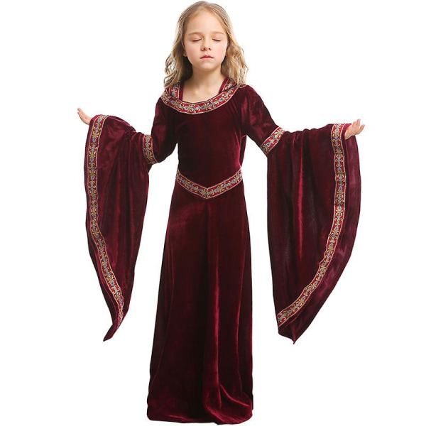 Girl Medieval Royal Court Princess Costume Spooktacular Renaissance Hette Kjole Cosplay Fancy Party Dress Carnival Halloween Brown S