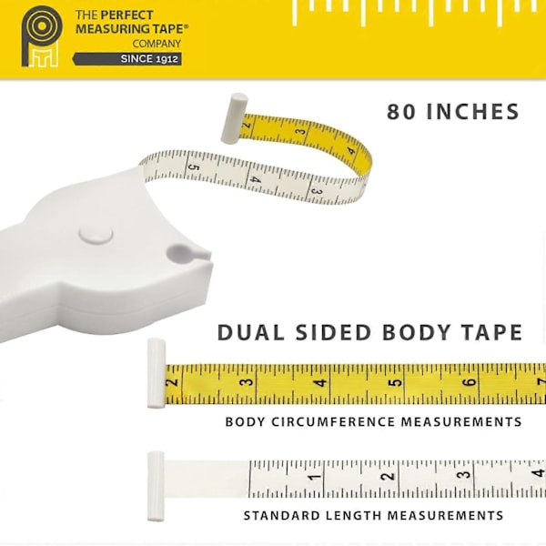 Perfekt Kroppsmåttband - 203 cm Automatiskt Teleskopiskt Måttband - Infällbart Måttband (Vit)