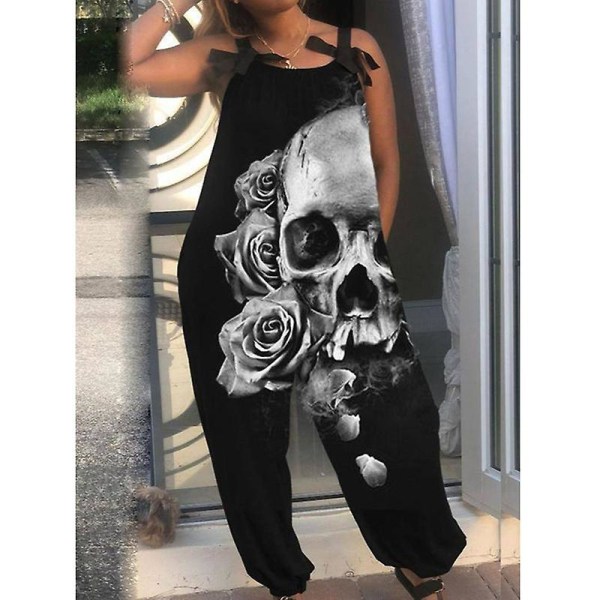 Halloween-haalarit naisten pääkallo printed löysä istuvuus rento casual ruokalappu baggy laukku haaremihousut style 9 L