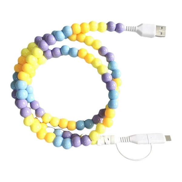 Bærbar Mode Perlebesat 2-i-1 Datakabel USB C Kabel Multi Opladerkabel Håndlavet Farverig Perle F