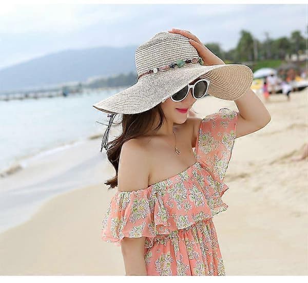 SSRGV Dame Solhat Stor Floppy Foldbar Strandhat Solhat Sommer UV Beskyttelse UPF 50+ (beige)