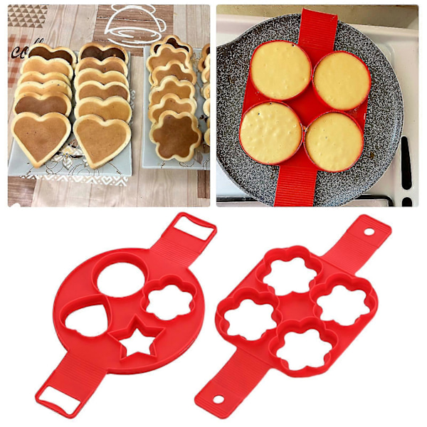Pancake Form Maker 4 Huller Non-stick Silikone Hjerte Pentagram Formet Æggering Bage Tilbehør Kaesi