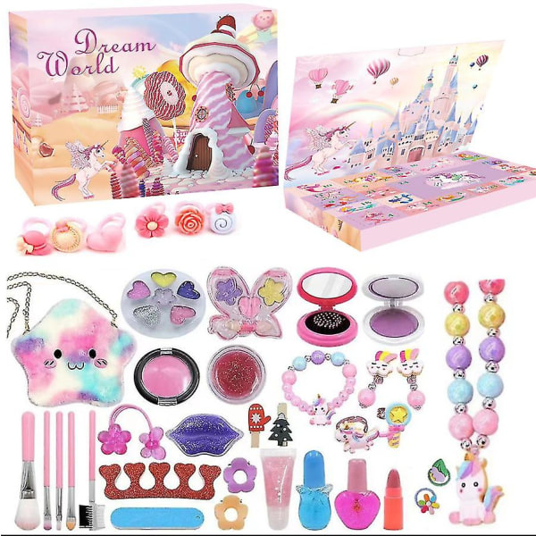 Uusi jouluinen set tee itse -lelut 24 päivän lähtölaskenta lahjarasia Joulu tulee yksisarvinen laukku, merenneito, kaulakoru korut Unicorn 38pcs