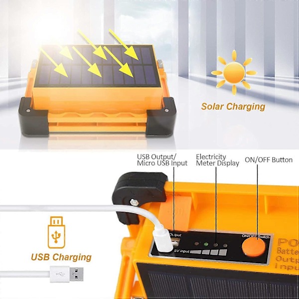 80W Genopladelig LED Projektør 4 Tilstande Super Lys Arbejdslampe Bærbar LED Projektør med Solpanel Byggepladslampe