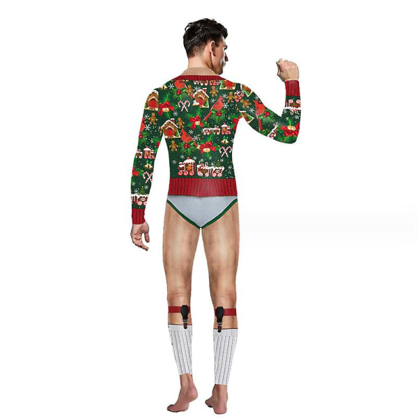 Men's Ugly Christmas Bodysuit Romper Glidelås Langermet Jumpsuit Antrekk Realistisk Nyhet Kostyme Onesies L