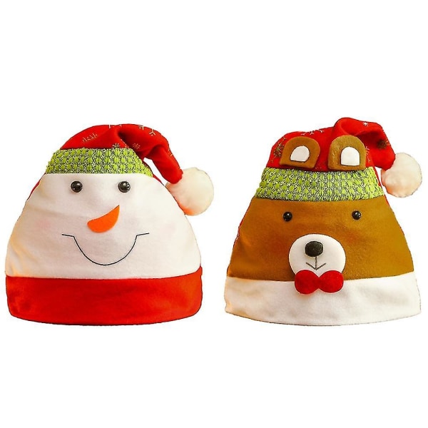 2 Pack Pehmo Jouluhattu Mukava punainen jouluhattu, lumiukko ja karhu