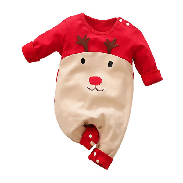 Jul Nyfødt Baby Pige Børn 1st Christmas Hjorte Print Rundhals Langærmet Jumpsuit Bodysuit One Piece Romper Julegave 9-12M