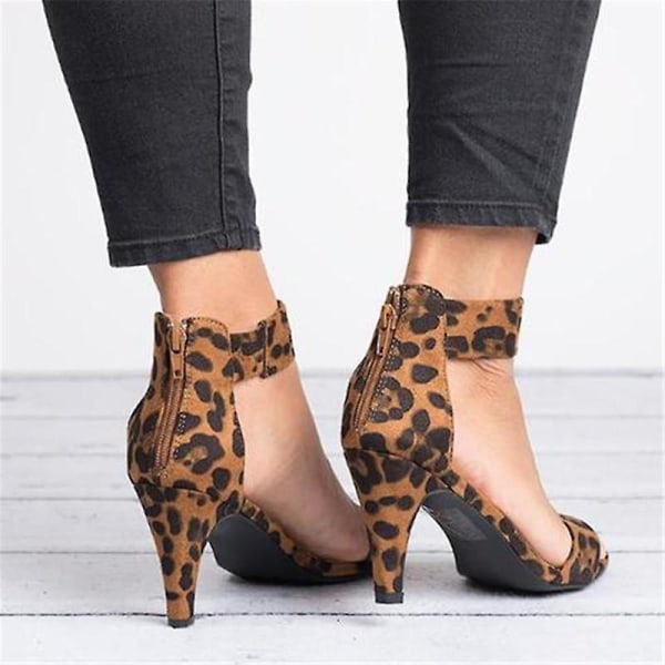 Kvinnor One Strap Party Sandaler Sommar Mid Low Kitten Heel Ankel Strap Skor Leopard EU 41