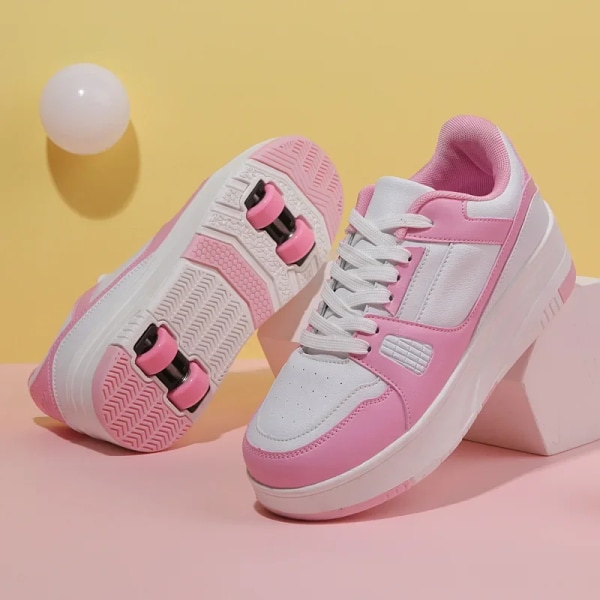 Rulleskøjtesko Børn Snickers med hjul Børn Rulleskøjter Mode udendørs sportssko Piger Drenge white pink 29