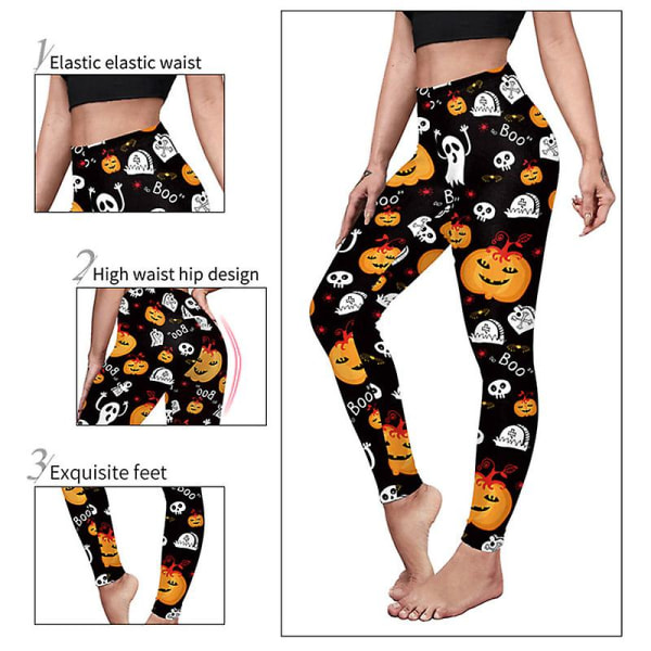 Kvinder Halloween Leggings Græskar Skull Højtaljet kostume Legging style 11 L