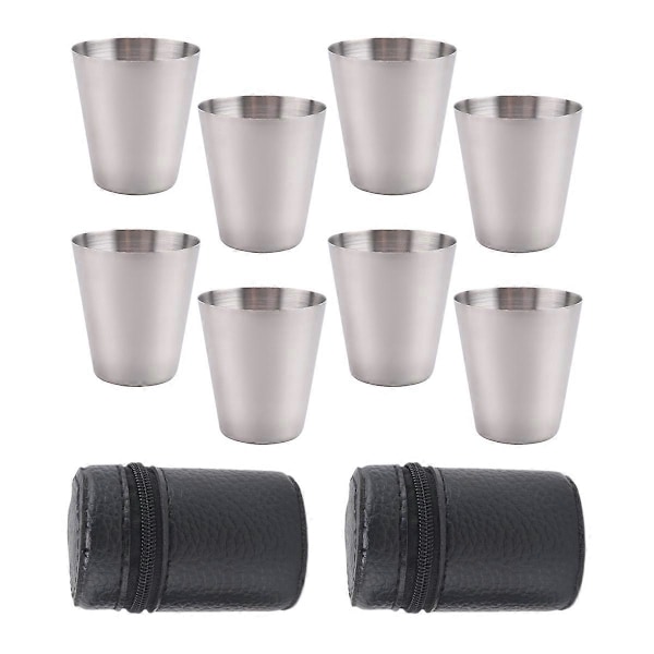 Poleret 30 ml Mini Shotglas i Rustfrit Stål Drikkevinglas med Læderbetræk til H