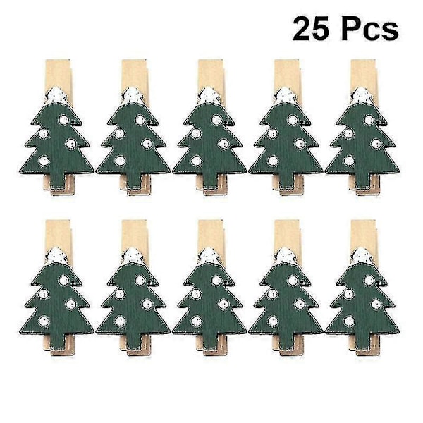 25 stk. 3,5 cm Tre Foto Klyper Juleform Mini Miljøvennlig Foto Klemme For Hjemmet (armygrønn)