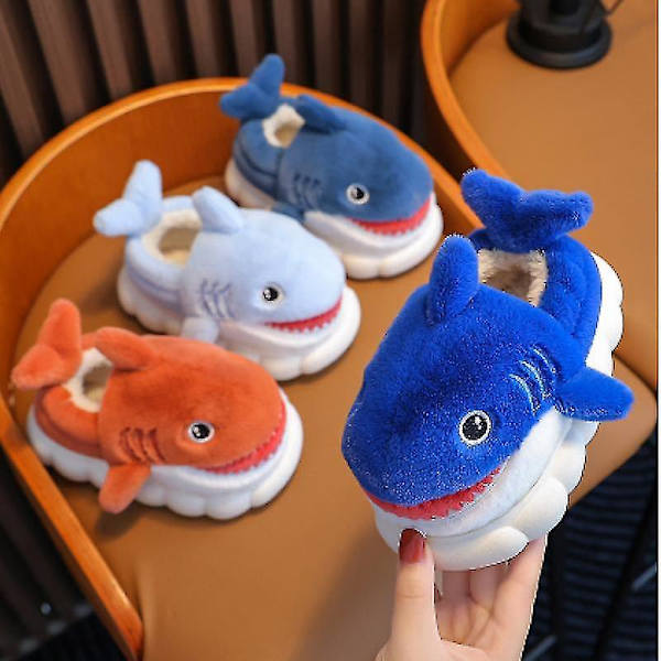 Shark Slippers Skridsikre indendørs bomuldspolstrede sko Bløde vinter bomuldspolstrede sko piger og drenge bomuldspolstrede sko Ny stil som en gave til barnet Cyan blue 24-25