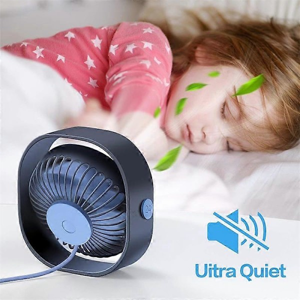 Lille Personlig USB Bordventilator, Skrivebordsventilator Drevet af USB, Stærk Vind, Støjsvag Drift, til Hjemmekontor Bil Udendørs Rejser (Navy Blå)