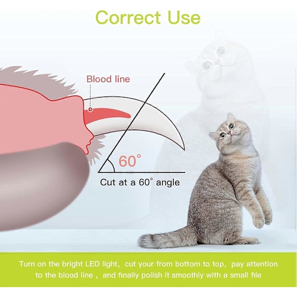 Negleklippere med LED-lys til hunde og katte, neglesakse til katte og hunde, klo-saks med
