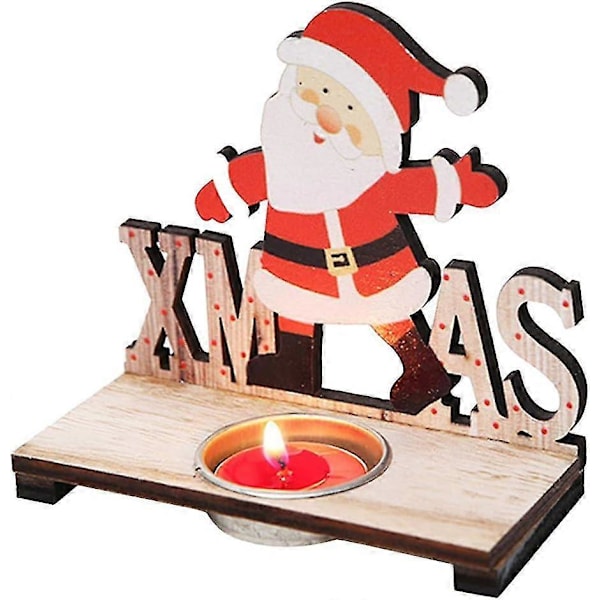 Kreativ Jul Tomte Trä Ljusstake Ljusstakar Värmeljushållare Skrivbordsdekor Jul Ljusstake