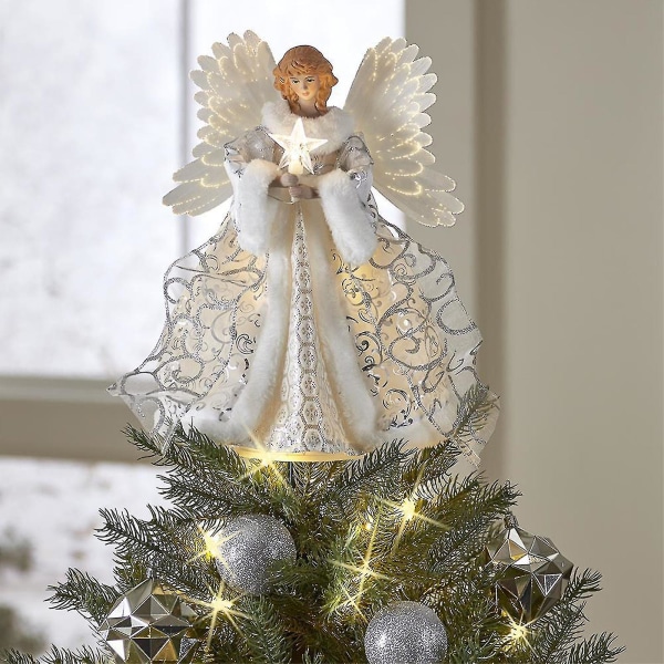 Juletræ Topper Angel Ornament Pendant, juletræ Hvid Angel Figur Rekvisitter, fest juletræer dekorationer White