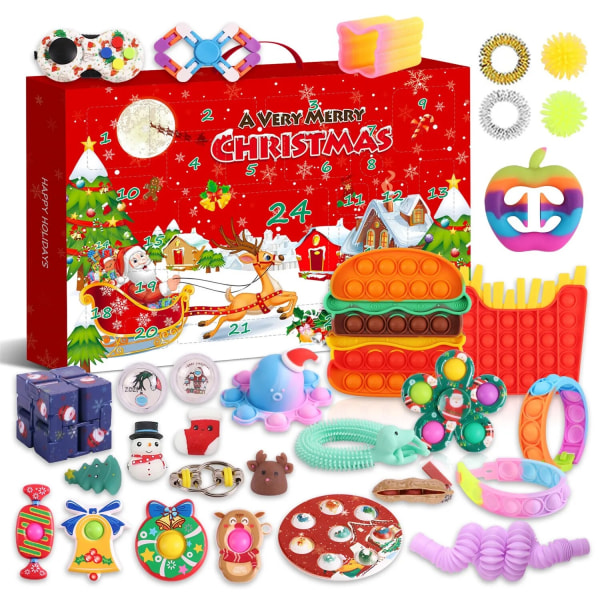 Ny adventskalender 2021 Julelegetøj til børn Nedtællingskalender 24 dages julelegetøj Jule Push Bubbles Legetøjspakke Gave Noel Deep Sapphire
