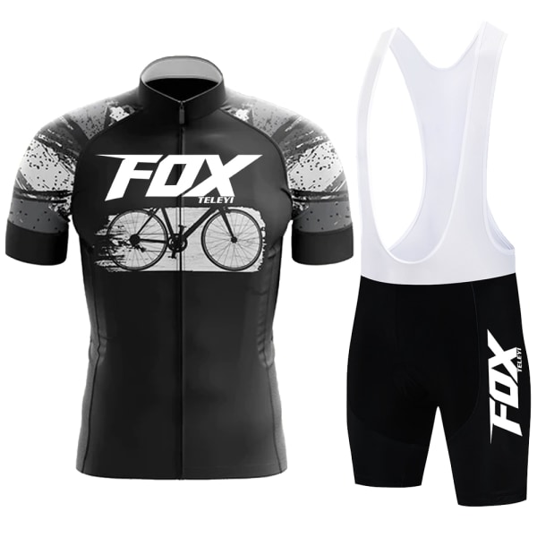 Kesä lyhythihainen set hengittävä MTB maastopyöräilypaita Bib shortsit Miesten pyöräilyvaatteet FOX TELEYI Yellow XL
