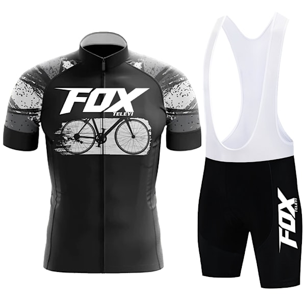 Sommer kortærmet cykeltrøjesæt Åndbar MTB Mountain Racing cykeltrøje smækshorts Mænd Cykeltøj FOX TELEYI Yellow M