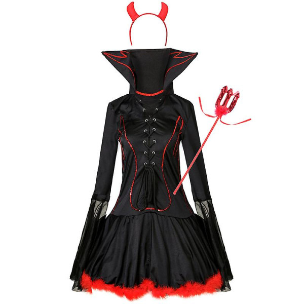 Carnival Halloween Lady Gotisk Dæmon Kostume Sexet Rød Sort Dyb V Mini Tutu Devil Playsuit Cosplay Fancy festkjole Black M