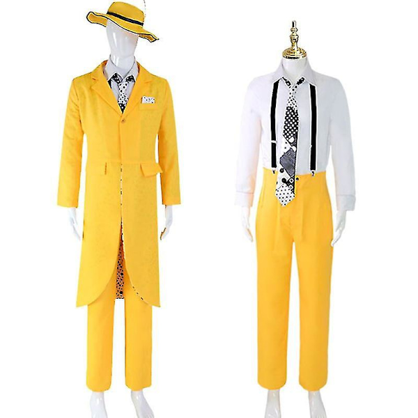 Naamio Jim Carrey Cosplay -asu ja naamio yhtenäinen asu Halloween Carnival keltainen puku XXXL