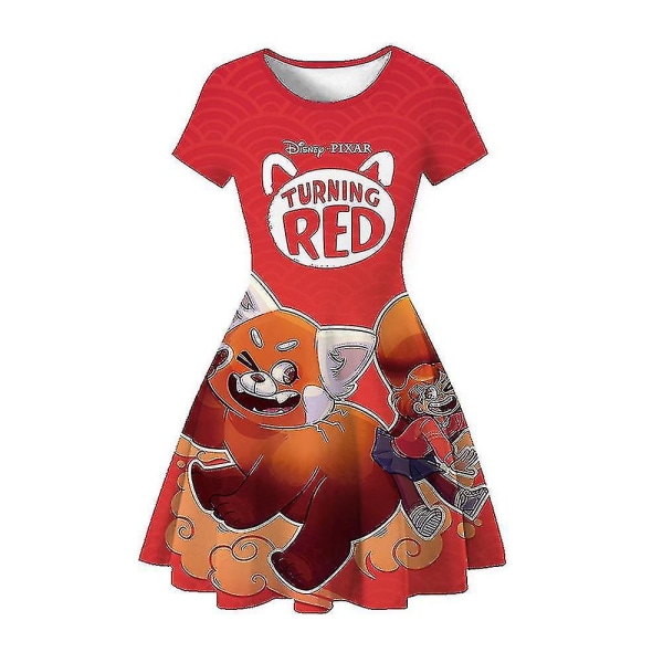 Turning Red Kids Cosplay Costume Girls Mei Red Panda Party Carnival Fancy T-shirt Dress F 5-6 Years