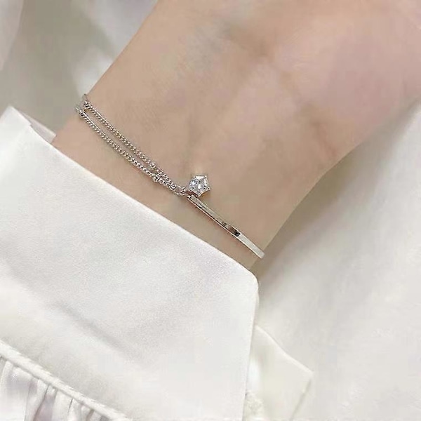 Silver Star Zirkon Boll Armband Kedja Armring Charm Dam Party Smycken Gåva, 1st