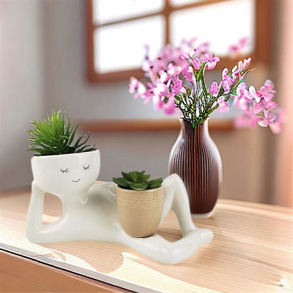 Lazy Little Figur Blomsterbassin Hus Skrivebord Kreativitet Sukulent Grøn Plante Vase Container Håndværk