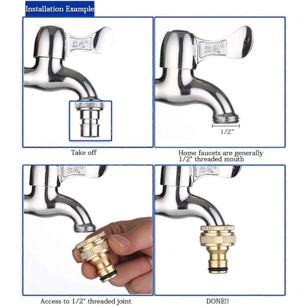 2 Stykker Messing Hagekran Kobling, Hageslange Koblingstilbehør 4/6 Tommers Vannslange Kobling, Egnet for Hageslangekran, Plensprinkler