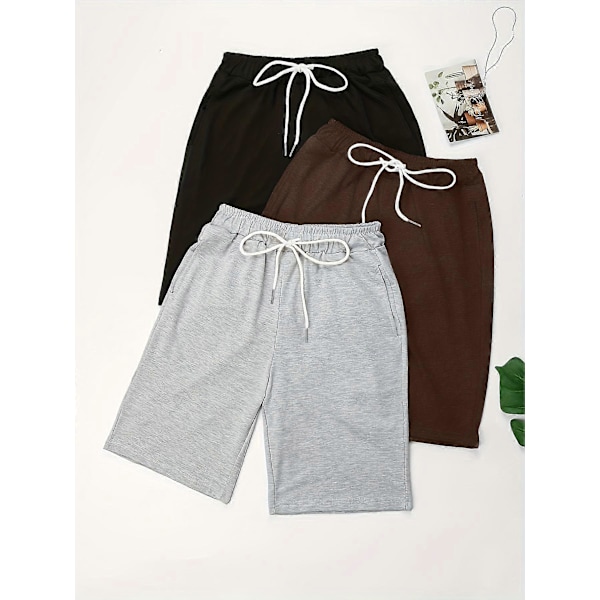 Nya modeller 3-pack shorts med dubbla fickor och dragsko, vardagsshorts för vår och sommar, damkläder
