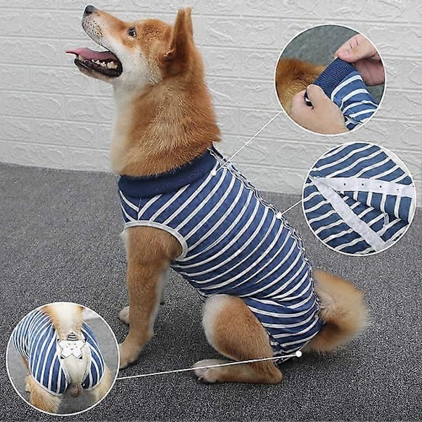 1 st hundåterhämtningskläder, valpoperationskläder, anti-slickande kattunge postoperativ väst, lämplig för sår eller hudsjukdoms avvänjning (M, blå
