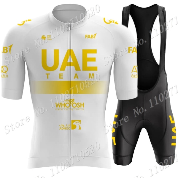 Svart UAE Team 2023 Golden Cycling Jersey Set Kortermet Herreklær Landeveissykkelskjorter Dress Sykkel Bib Shorts MTB Maillot 7 XL