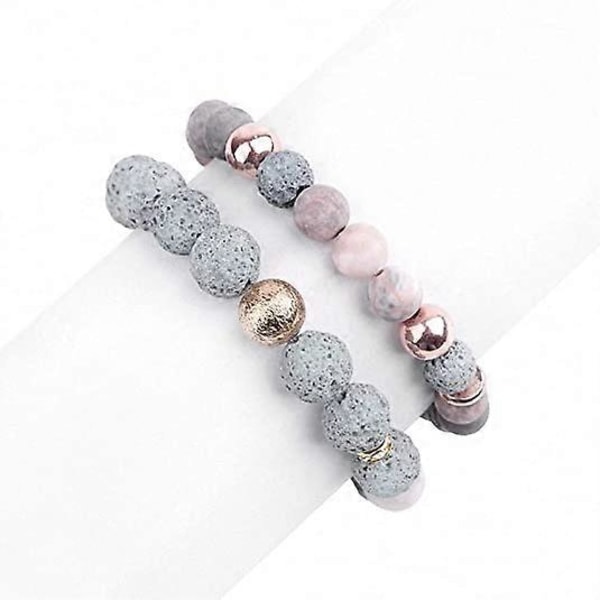 2 stk. Elastiske Naturlige Agater Lava Stein Par Distanse Armbånd Aromaterapi Eteriske Oljer Diffuser Unisex Armbånd