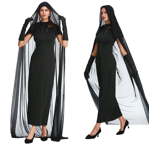 Halloween vampyr heks kostyme spøkelse heks med kappe netting kappe maskerade sceneopptreden kostyme XL