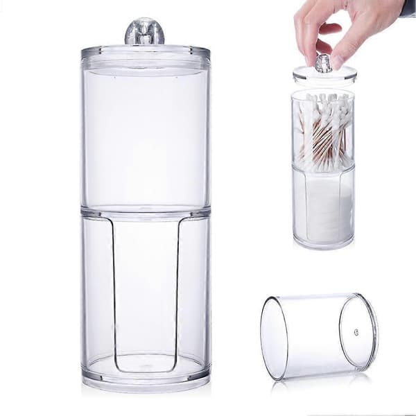 2 pakker, bomullssminke, bomullspinne bomullsrund boks transparent plast