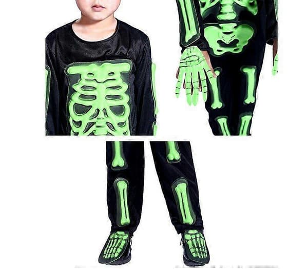 Halloween sort gyser selvlysende skeletkostume lejemorder maske heldragt til børn feriegave B M